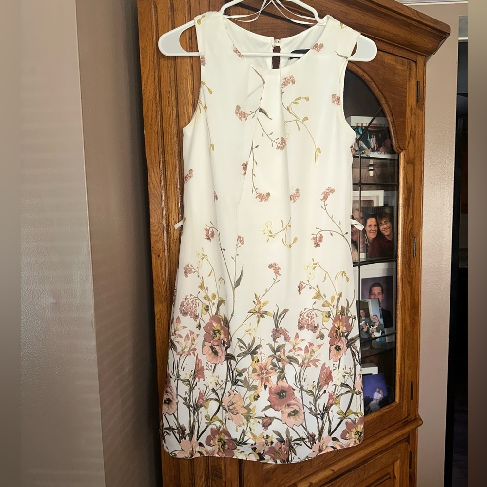 NWOT Size 4 Floral Cream Lined Sleeveless Dress.